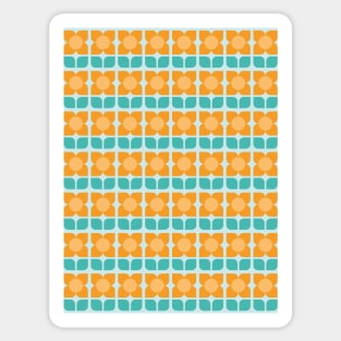 Mod Geo Floral Pattern Aqua, Orange Sticker